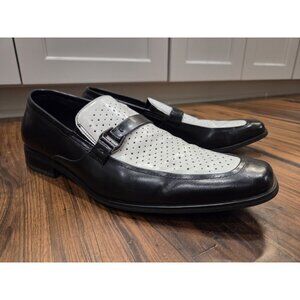 Stacy Adams Penny Loafers Mens Sz 9.5 Tuxedo White Black Slip On Shoes